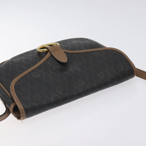 Christian Dior Honeycomb Canvas Shoulder Bag PVC Black Gold Auth 131127