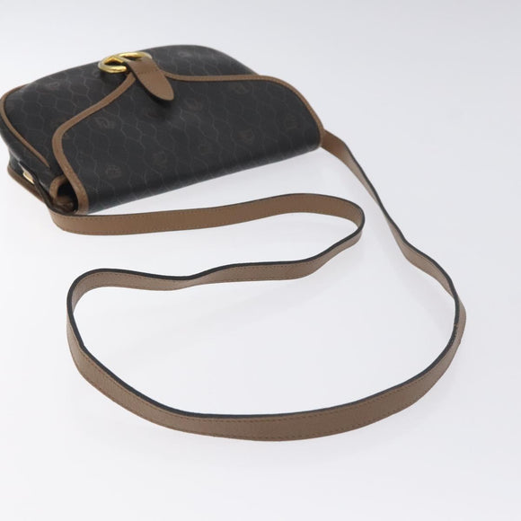 Christian Dior Honeycomb Canvas Shoulder Bag PVC Black Gold Auth 131127