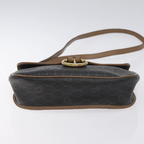 Christian Dior Honeycomb Canvas Shoulder Bag PVC Black Gold Auth 131127