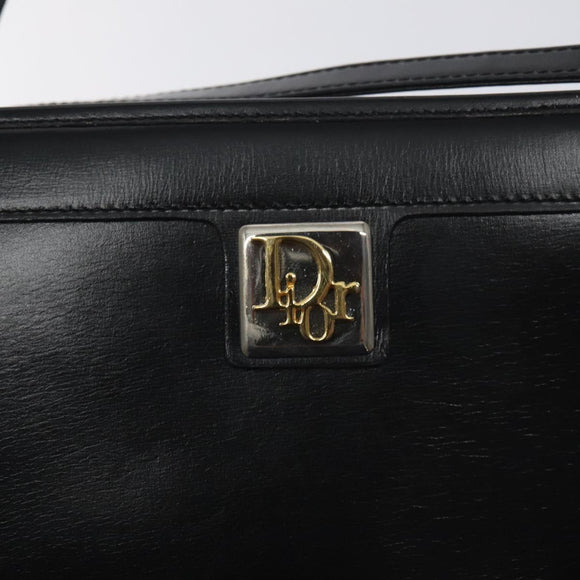 Christian Dior Shoulder Bag Leather Black Gold Auth 131135