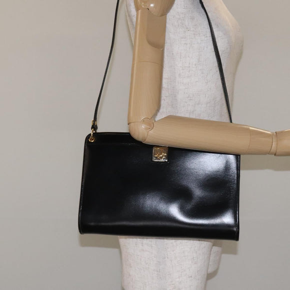 Christian Dior Shoulder Bag Leather Black Gold Auth 131135