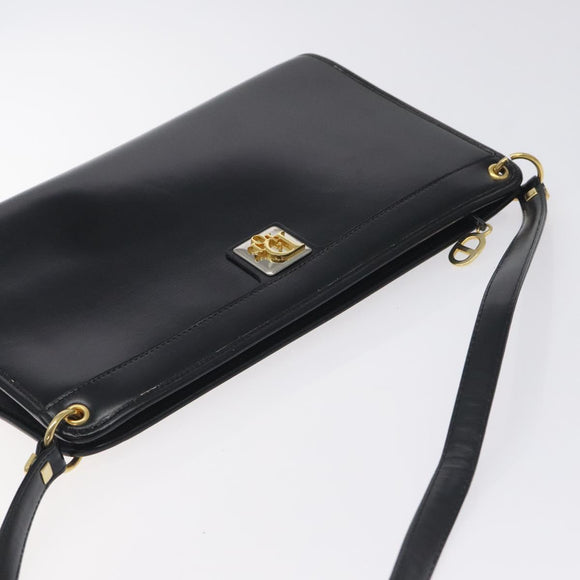 Christian Dior Shoulder Bag Leather Black Gold Auth 131135