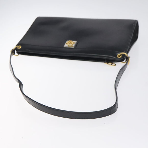 Christian Dior Shoulder Bag Leather Black Gold Auth 131135