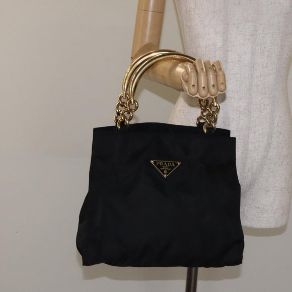 PRADA Tote Bag nylon metal Black Gold Auth 131136