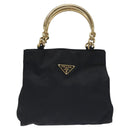 PRADA Tote Bag nylon metal Black Gold Auth 131136-2