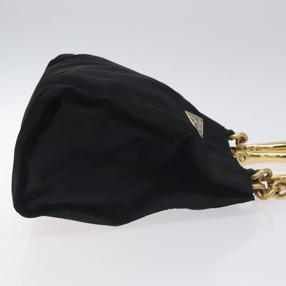 PRADA Tote Bag nylon metal Black Gold Auth 131136
