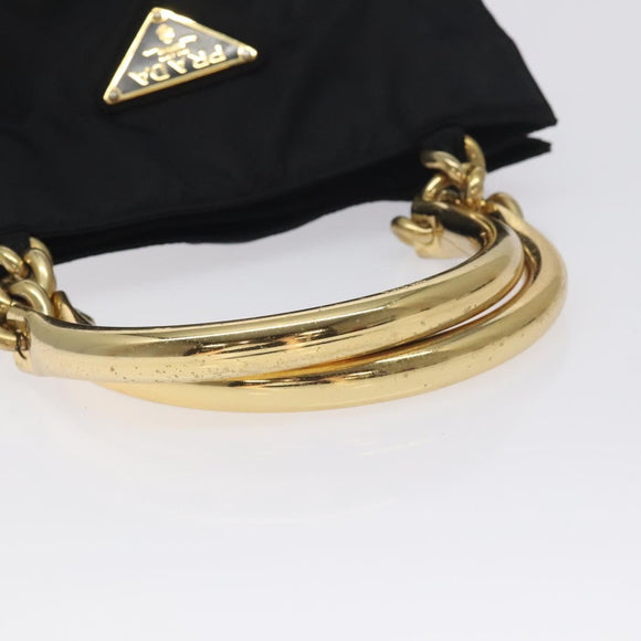 PRADA Tote Bag nylon metal Black Gold Auth 131136
