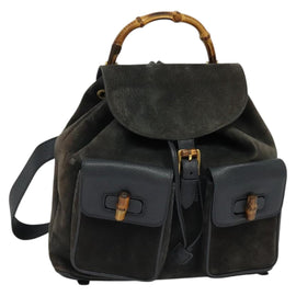 GUCCI Bamboo Backpack Suede Black Gold 003 2058 0016 Auth 131139