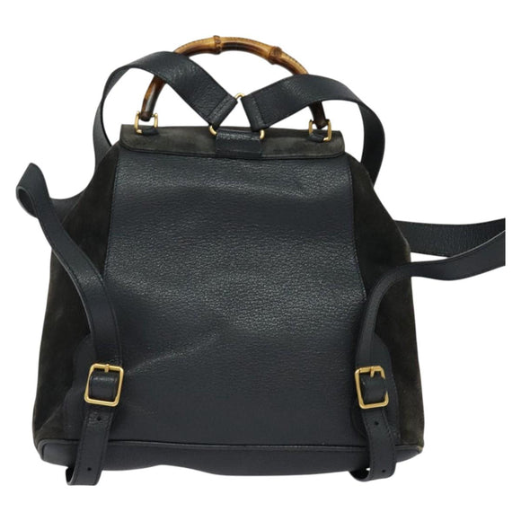 GUCCI Bamboo Backpack Suede Black Gold 003 2058 0016 Auth 131139