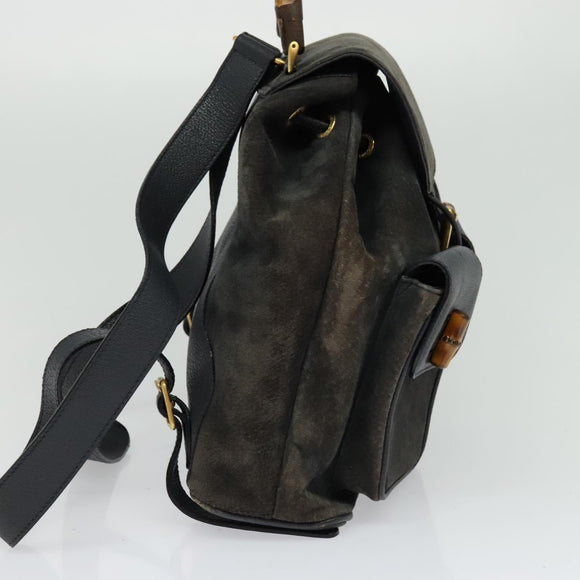 GUCCI Bamboo Backpack Suede Black Gold 003 2058 0016 Auth 131139