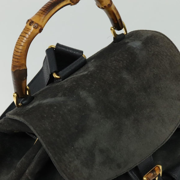 GUCCI Bamboo Backpack Suede Black Gold 003 2058 0016 Auth 131139