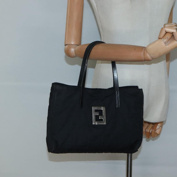 FENDI Zucca Canvas Hand Bag Black Silver Auth 131157