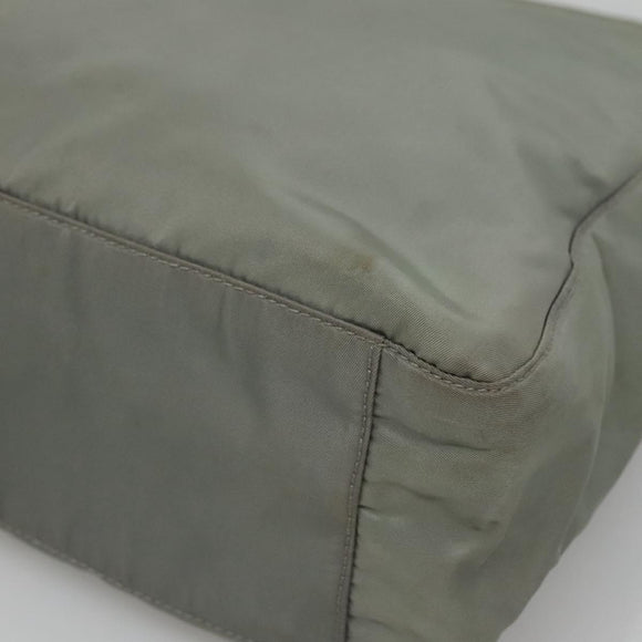 PRADA Tote Bag Nylon Khaki Silver Auth 131158