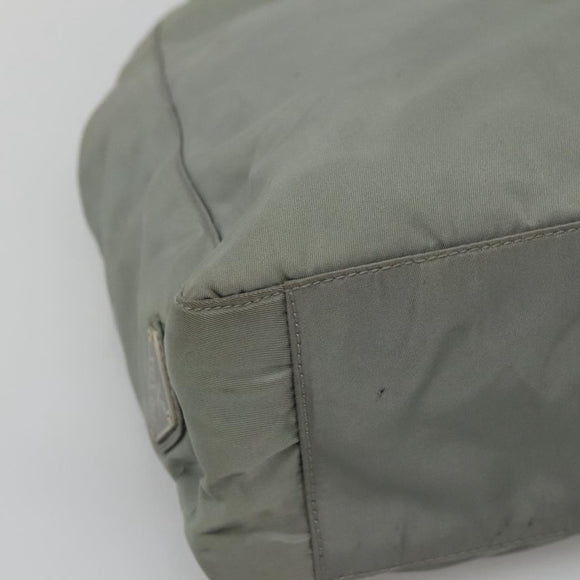 PRADA Tote Bag Nylon Khaki Silver Auth 131158