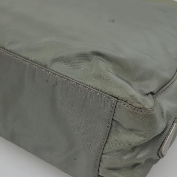PRADA Tote Bag Nylon Khaki Silver Auth 131158