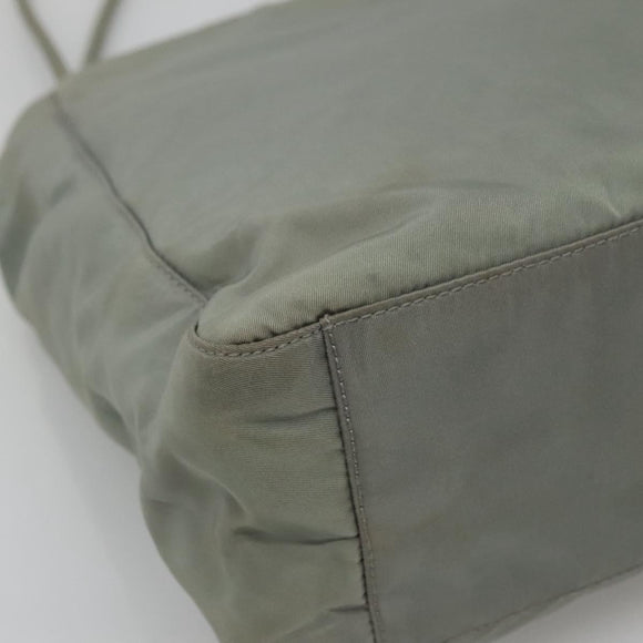 PRADA Tote Bag Nylon Khaki Silver Auth 131158