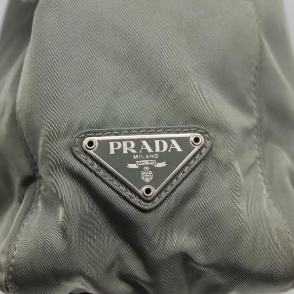 PRADA Tote Bag Nylon Khaki Silver Auth 131158