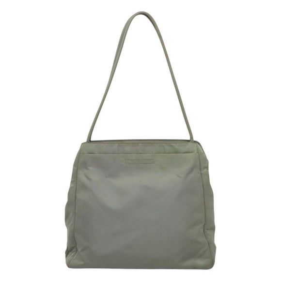 PRADA Tote Bag Nylon Khaki Silver Auth 131158