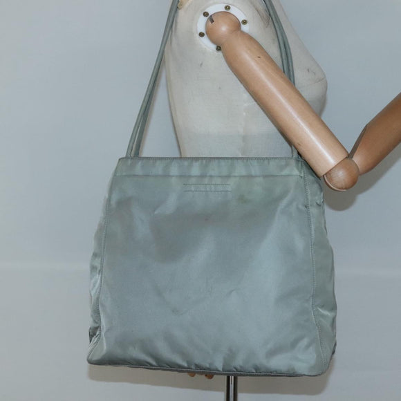 PRADA Tote Bag Nylon Khaki Silver Auth 131158