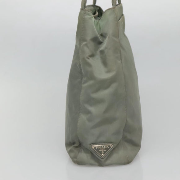 PRADA Tote Bag Nylon Khaki Silver Auth 131158
