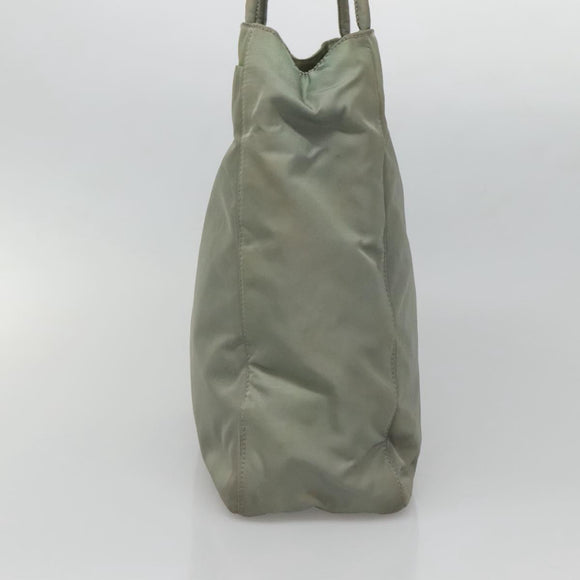 PRADA Tote Bag Nylon Khaki Silver Auth 131158