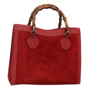 GUCCI Bamboo Hand Bag Suede Leather Red Gold 002 1186 0260 Auth 131161-1