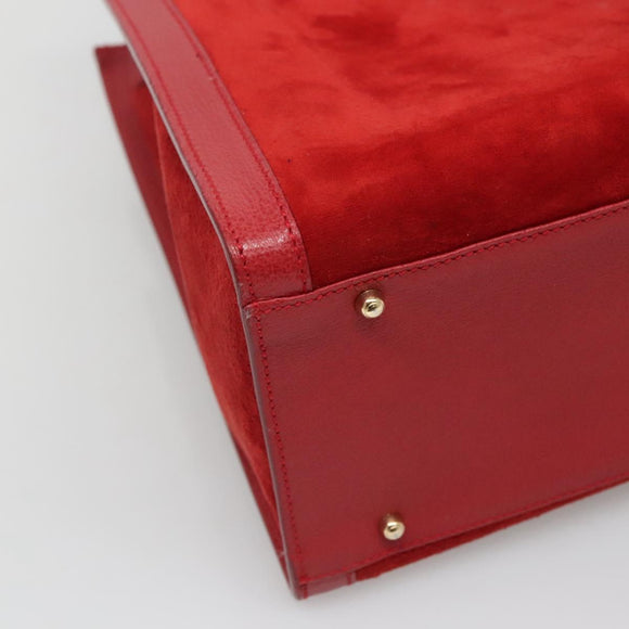 GUCCI Bamboo Hand Bag Suede Leather Red Gold 002 1186 0260 Auth 131161