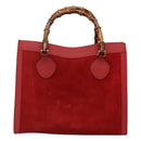 GUCCI Bamboo Hand Bag Suede Leather Red Gold 002 1186 0260 Auth 131161-2