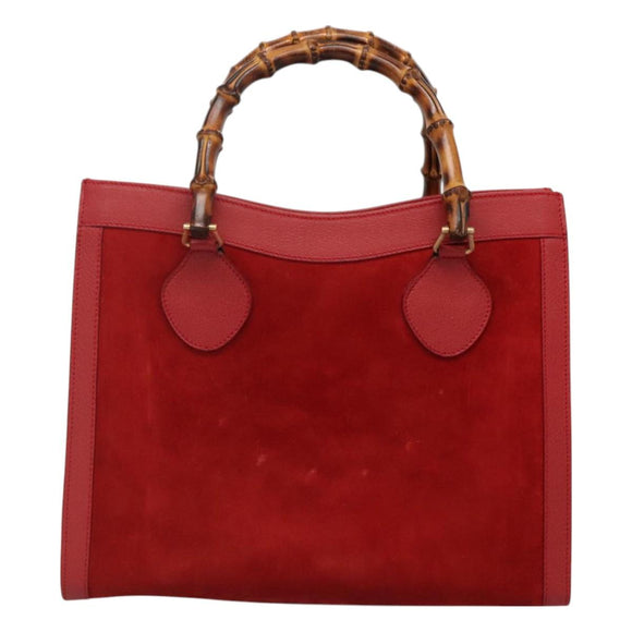 GUCCI Bamboo Hand Bag Suede Leather Red Gold 002 1186 0260 Auth 131161