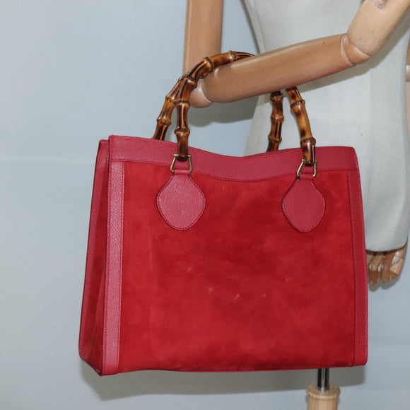 GUCCI Bamboo Hand Bag Suede Leather Red Gold 002 1186 0260 Auth 131161