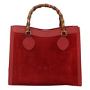 GUCCI Bamboo Hand Bag Suede Leather Red Gold 002 1186 0260 Auth 131161-3
