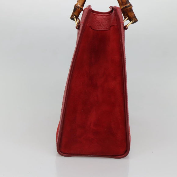 GUCCI Bamboo Hand Bag Suede Leather Red Gold 002 1186 0260 Auth 131161
