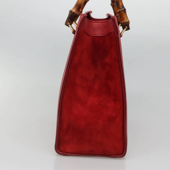 GUCCI Bamboo Hand Bag Suede Leather Red Gold 002 1186 0260 Auth 131161
