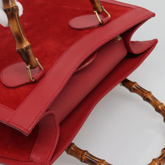 GUCCI Bamboo Hand Bag Suede Leather Red Gold 002 1186 0260 Auth 131161