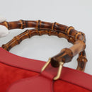 GUCCI Bamboo Hand Bag Suede Leather Red Gold 002 1186 0260 Auth 131161-8