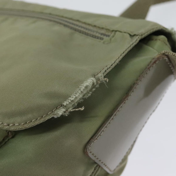 PRADA Shoulder Bag Nylon Khaki Silver Auth 131164