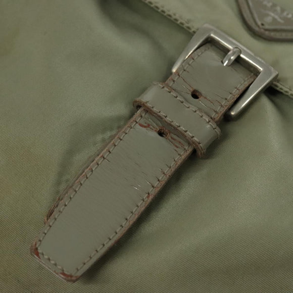 PRADA Shoulder Bag Nylon Khaki Silver Auth 131164