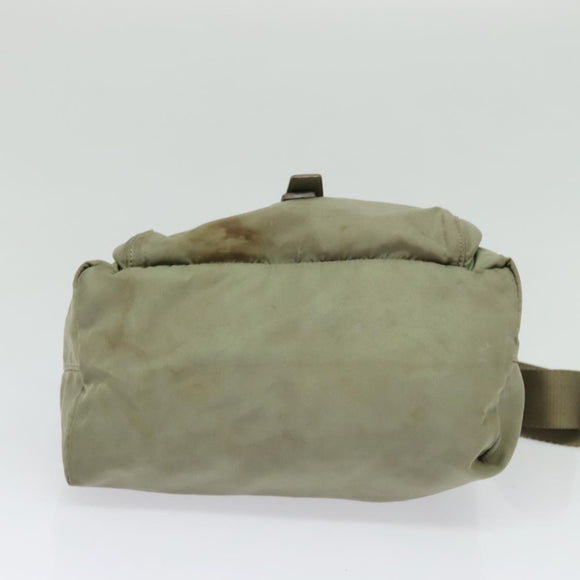 PRADA Shoulder Bag Nylon Khaki Silver Auth 131164