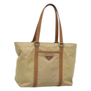 PRADA Tote Bag Nylon Beige Silver Auth 131176-1