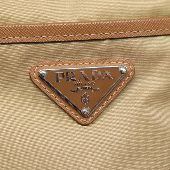 PRADA Tote Bag Nylon Beige Silver Auth 131176