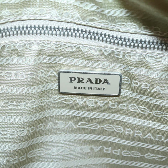 PRADA Tote Bag Nylon Beige Silver Auth 131176