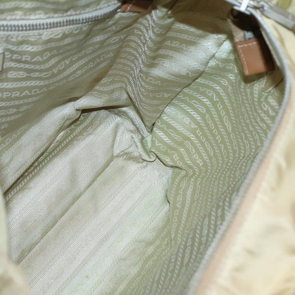 PRADA Tote Bag Nylon Beige Silver Auth 131176