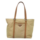PRADA Tote Bag Nylon Beige Silver Auth 131176-13