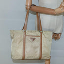 PRADA Tote Bag Nylon Beige Silver Auth 131176-23