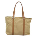 PRADA Tote Bag Nylon Beige Silver Auth 131176-2