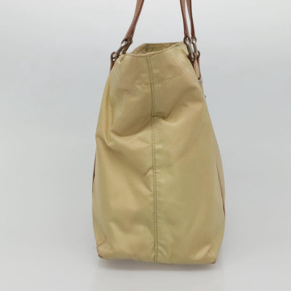 PRADA Tote Bag Nylon Beige Silver Auth 131176