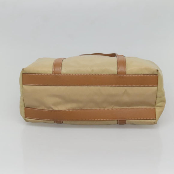 PRADA Tote Bag Nylon Beige Silver Auth 131176