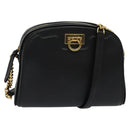 Salvatore Ferragamo Gancini Chain Shoulder Bag Leather Black Gold Auth 131182-1