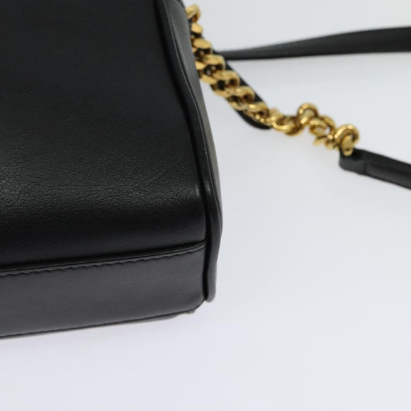 Salvatore Ferragamo Gancini Chain Shoulder Bag Leather Black Gold Auth 131182