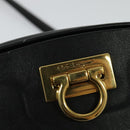 Salvatore Ferragamo Gancini Chain Shoulder Bag Leather Black Gold Auth 131182-18